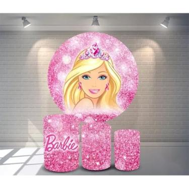 Imagem de Painel Redondo E Capas De Cilindro Sublimados Barbie - DeCarllos