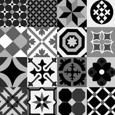 Imagem de Papel de Parede 10 Metros Adesivo Azulejo Português Preto e Branco - P