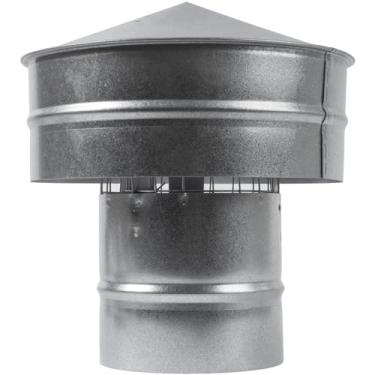 Imagem de Tampa de telhado de aço galvanizado redonda de 10 cm com malha - capa de chaminé à prova de intempéries com parede lateral - protetor de chuva para duto de lareira - tampa superior de ventilação de