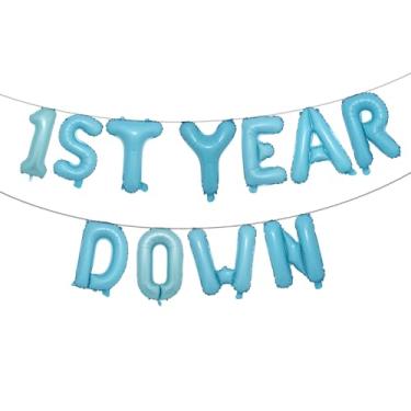 Imagem de 1st Year Down Banner Balloon, First Birthday,Football Theme Birthday Party,1st Year Down Football Baby shower Party Decorations (1ST YEAR DOWN Light Blue)