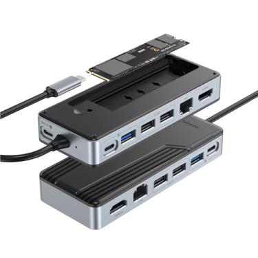 Imagem de Yottamaster Hub USB C com gabinete SSD M.2 NVMe de 4 TB, adaptador USB C HUB de 8 portas 10 Gbps USB 3.2 Gen2, 4K @ 60Hz HDMI, 100W PD, Ethernet para Windows, Mac [sem disco] - YM28PR