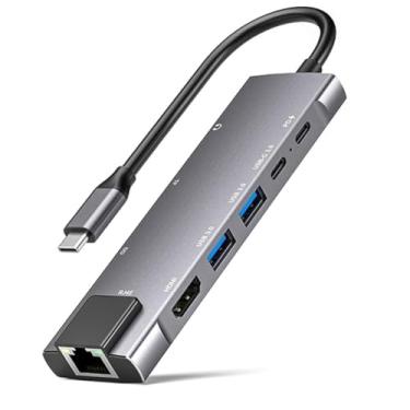 Imagem de Adaptador multiporta USB C, hub 9 em 1 com Ethernet de 1 Gbps, HDMI 4K @ 30Hz, entrega de energia de 100 W, 2 entradas USB 3.0, cartões SD/TF, conector de 3,5 mm, dados USB-C3.0, para MacBook Pro/Air