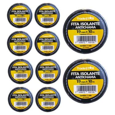 Imagem de Kit 10 Rolos Pç Fita Isolante 10 Metros Preta - Tradestar