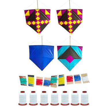 Imagem de Pipa Kit Completo 150 Pipas + 150 Rabiolas + 150 rolo Linha - Blook