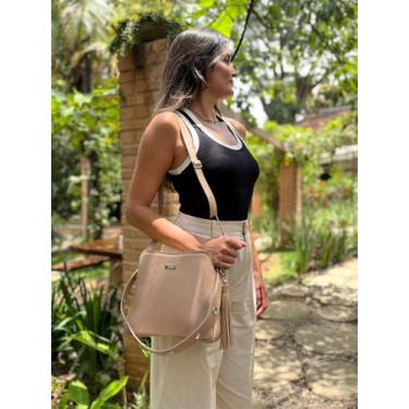 Imagem de Bolsa feminina de couro nude Camila - Bolsa de ombro de couro