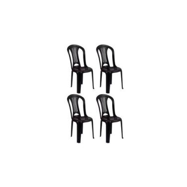 Imagem de Kit com 4 Cadeira Plástico Bistrô Preta Sem Braço - 182kg - Mor