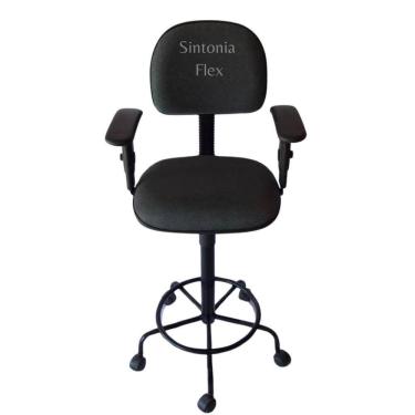 Imagem de Cadeira secretaria caixa alta - braço com regulagem  de altura  com rodízio  pra balcão recepção - tecido cinza