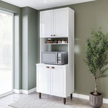 Imagem de Paneleiro / Torre Quente 4 Portas 2 Nichos para Forno e Utensílios com 80 Cm Pérola Yescasa Branco