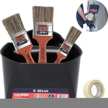 Imagem de Caçamba de Mão Pra Pintura 2L Com Clip Magnético + Pincel Trincha 38mm