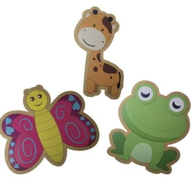 Imagem de Brinquedo Infantil Educativo 3 Quebra Cabeça Animais Madeira Mdf - ATA