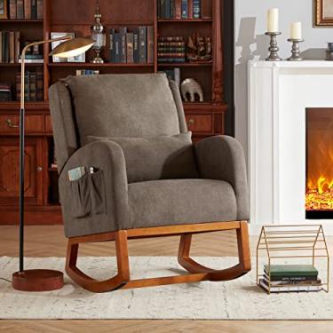Imagem de Iroomy Cadeira de Balanço Estofada Moderna com Encosto Alto, 2 Bolsos, para Sala de Estar, Quarto, Berçário - Cinza