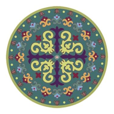 Imagem de Tapete redondo para ambientes internos, vintage, corredor, círculo, tapete redondo, estampa floral, antiderrapante, com suporte de borracha para sala de estar, sala de jantar, quarto, entrada (flor 21