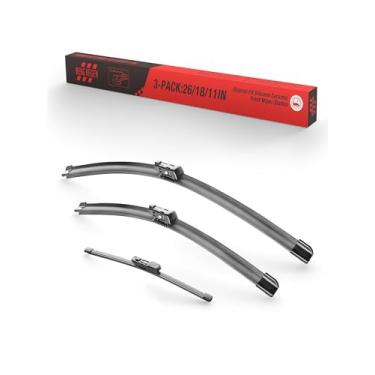 Imagem de BERG REGEN 26"+18"+11" Lâminas de Limpador de Para-Brisa de Silicone de Substituição para Vw Golf E-Golf Gti 2021 2020 2019 2018 2017 2016 2015-26"/18" Lâminas de Limpador Dianteir(26"+18"+11", Preto)