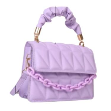 Imagem de Bolsa Feminina Transversal Matelassê, Alça de Corrente, Lilás