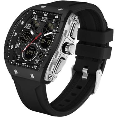 Imagem de Relógios masculinos exclusivos retangulares para hombres relógio de pulso branco com visor digital analógico duplo cronômetro de contagem regressiva punk design legal 5 ATM à prova d'água, Prata