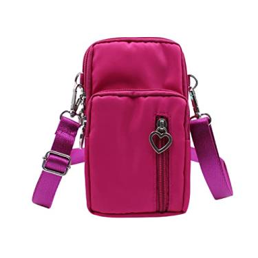 Imagem de JUMISEE Bolsa transversal de 3 camadas, bolsa para celular, braçadeira, carteira de nylon para smartphone, Rosa choque, one