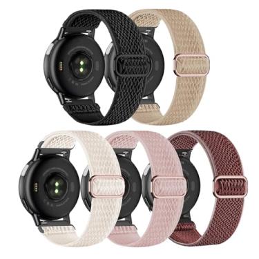 Imagem de Kollody Pacote com 5 pulseiras de relógio de nylon elástico compatíveis com Garmin Vivoactive 5/6/Forerunner 55/165, pulseiras esportivas ajustáveis de tecido elástico macio de 20 mm para Garmin Venu