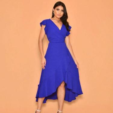 Imagem de Vestido midi duna amarrar manga curto 0045 - NoBrand, Azul royal