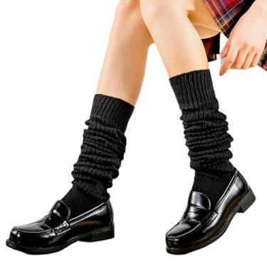 Imagem de Meias de malha de cano alto estilo japonês, meias de elefante quentes pretas simples de tubo longo - Preto - 40 cm
