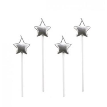 Imagem de Vela Aniversário Tema Estrela Prata - 04 unid - Silverfestas
