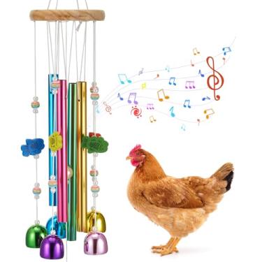 Imagem de WinnerWhy Brinquedos de frango para galinheiro multicoloridos, brinquedos de enriquecimento de sino de vento, arte de frango, decoração pendurada para galinha, pássaro, papagaio, periquito, periquito,