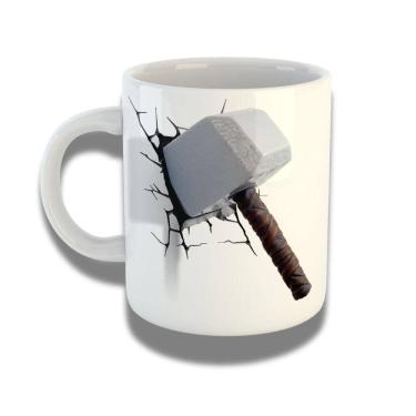 Imagem de Caneca De Porcelana 325ml Com Design 3d Exclusivo Martelo Do Thor