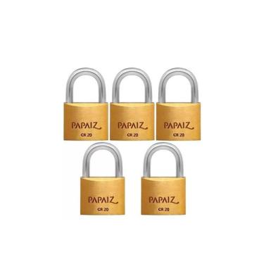 Imagem de Kit 5 Cadeado Mesmo Segredo 20MM Papaiz Segurança Latão