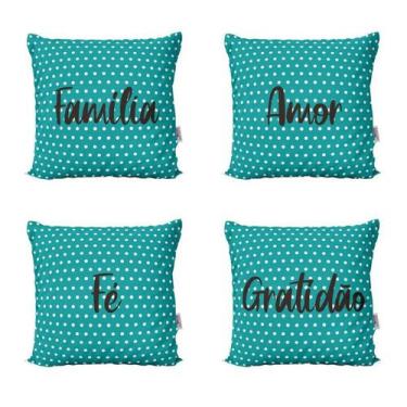 Imagem de Almofadas Decorativas Azul Turquesa Família, Amor, Fé e Gratidão Para 