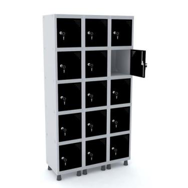 Imagem de Roupeiro de aço 3m 15 portas fechadura pandin - cinza/preto