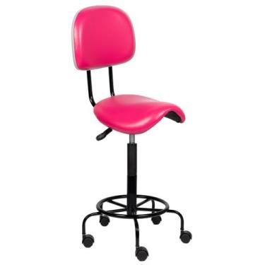 Imagem de Cadeira Sela Alta Rosa com encosto Estética Giratória maca tecido sint