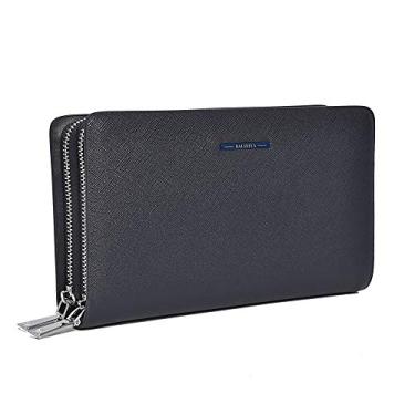 Imagem de Balidiya Bolsa clutch masculina, carteira de couro legítimo, bolsa longa, porta-cartões de visita.., Zíper duplo azul - 03, One Size, Clássico