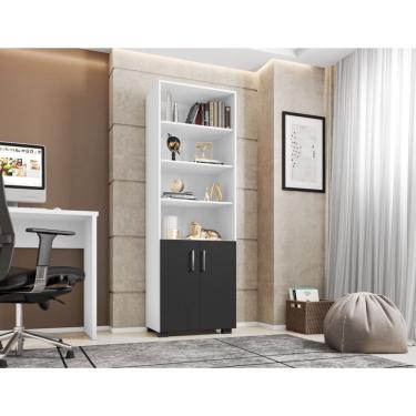 Imagem de Estante De Livro Madeira Sala Branco E Porta Pequena Preto