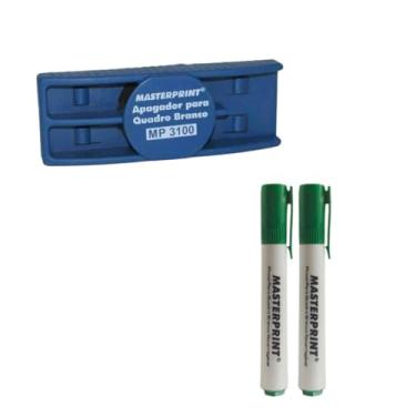 Imagem de Kit de Pincéis para Quadro Branco, 2 Unidades Recarregáveis Verdes com Apagador, Material Escolar