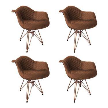 Imagem de Kit 4 Poltronas Jantar Estofadas Caramelo Base Cobre Amarelo