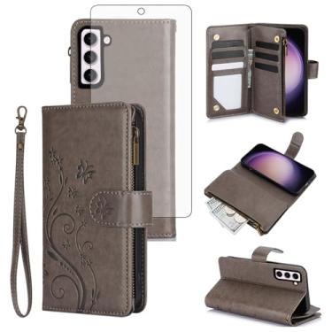 Imagem de Asuwish Capa de celular para Samsung Galaxy S23 Plus S23+ 5G carteira celular com protetor de tela alça de pulso flor flip zíper porta-cartões suporte suporte S23plus 23S + S 23 23+ SM-S916U feminino