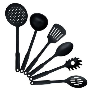 Imagem de Kit Jogo Talheres Nylon De Cozinha 6 Peças Colher Concha Escumadeira E