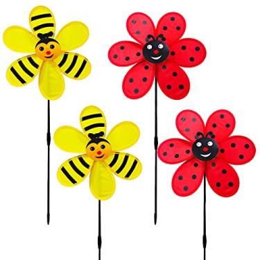 Imagem de yuuzue Girador De Vento De Flores, 4 Peças, Cata-Ventos De Jardim, 11,8 Polegadas, Joaninha, Abelha, Moinho De Vento, Cata-Vento Para Quintal, Jardim, Gramado, Pátio, Decoração Externa, Brinquedos