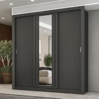 Imagem de Guarda Roupa Casal 3 Portas Doha Lux 2 Gavetas Carraro Ripado (Preto Touch)