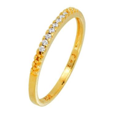 Imagem de Anel Prata c/ Ouro 18K Meia Aliança Crespo com Zircônia 2mm - Convex, 