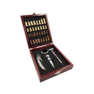 Imagem de Conjunto de Xadrez de Luxo com Estojo em Madeira, Acessórios para Vinho e Peças Clássicas