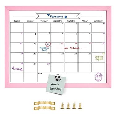 Imagem de TORASO Quadro de calendário mensal apagável a seco, quadro branco magnético para parede, escritório/escola/casa, moldura rosa maciça 33 cm x 43 cm (YL-Pink-3343-B)