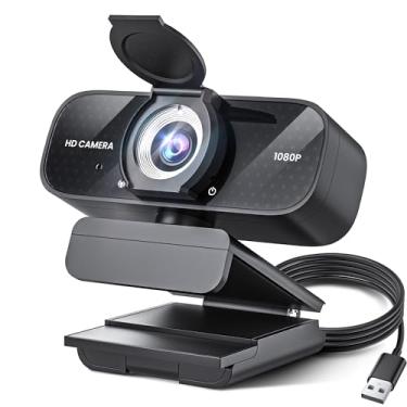 Imagem de Webcam Full HD com microfone embutido, vídeo 1080p e câmera grande angular, capa de privacidade, para desktop, PC, laptop, computador, preto
