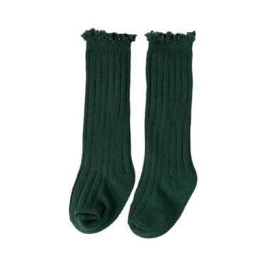 Imagem de Meias Altas de Algodão para Bebês e Meninas - Babados, Renda e Flores 