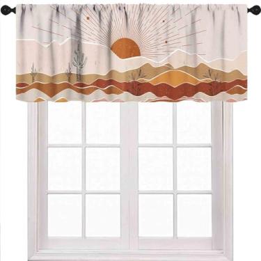 Imagem de Cortina de cozinha sun, abstrato, nascer do sol, minimalista, estética, vintage, meados do século, tratamento de janela para sala de estar, quarto, banheiro, 1 peça, 137 x 45 cm