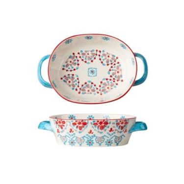 Imagem de Tigela de cozimento Utensílios de mesa criativos em cerâmica, cor underglaze, resistente a altas temperaturas, assadeira, prato de jantar, orelha dupla, prato de sopa, frutas, uso doméstico Assadeira(