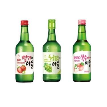 Imagem de Kit com 3 Soju Bebida Coreana Morango, Uva e Pessêgo 360ml - Jinro