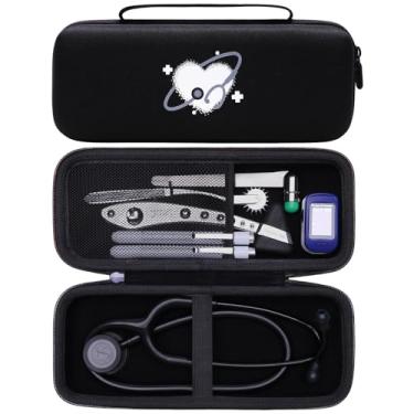 Imagem de XANAD Estojo Para Estetoscópio 3M Littmann Cardiology Iii, Ii, Iv, Master Cardiology/Mdf Mdone Em Aço Inoxidável, Bolso Extra Acessórios De Médicos E Enfermeiros - Preto