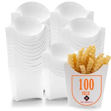 Imagem de Mr Miracle Suporte Para Batatas Fritas À Prova De Gordura - Caixa Descartável Branca Fritas, 85 G, Pacote Com 100 Unidades, Ótima Festas, Eventos E Comida Viagem