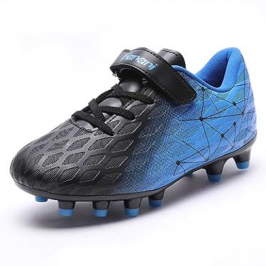 Imagem de Hanani Chuteiras de futebol para meninos e meninas FG/AG futebol atletismo tênis esportivo tênis de treino tênis de corrida adolescente interior ao ar livre futebol tênis unissex.., Preto, azul, 1 Big Kid