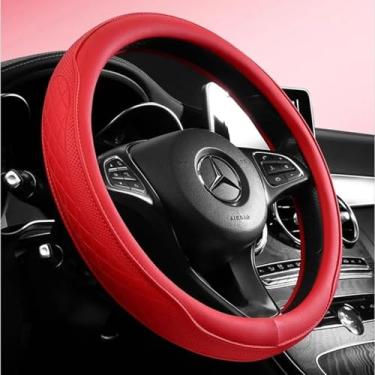Imagem de Capa de volante universal de 38 cm - Couro PU respirável com aderência de borracha inodora, design clássico antiderrapante, serve na maioria dos carros e SUVs (vermelho)